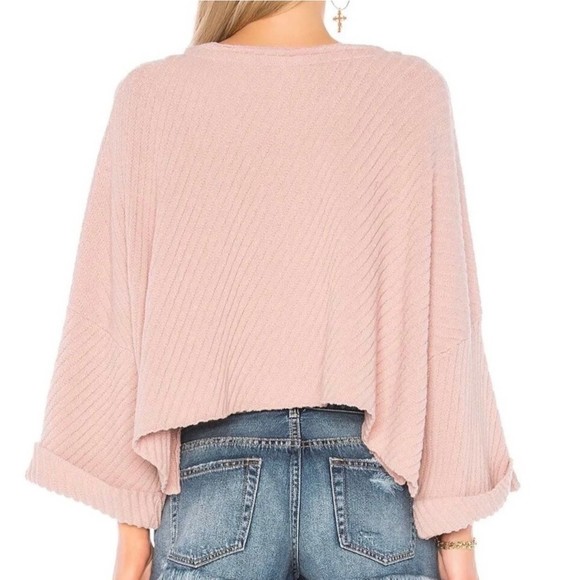 Free People Pink I Can’t Wait Cropped Cuff Oversized Sweater Rose Pink Women's L - Picture 3 of 15